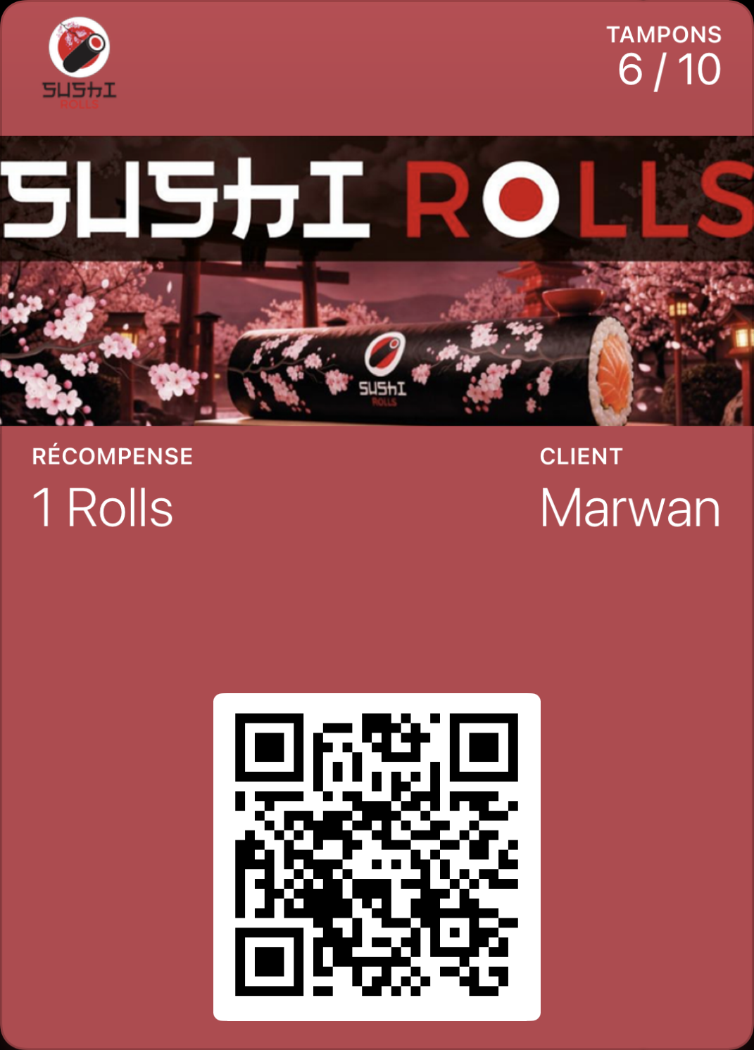 Carte de fidélité Sushi Rolls dans Apple Wallet