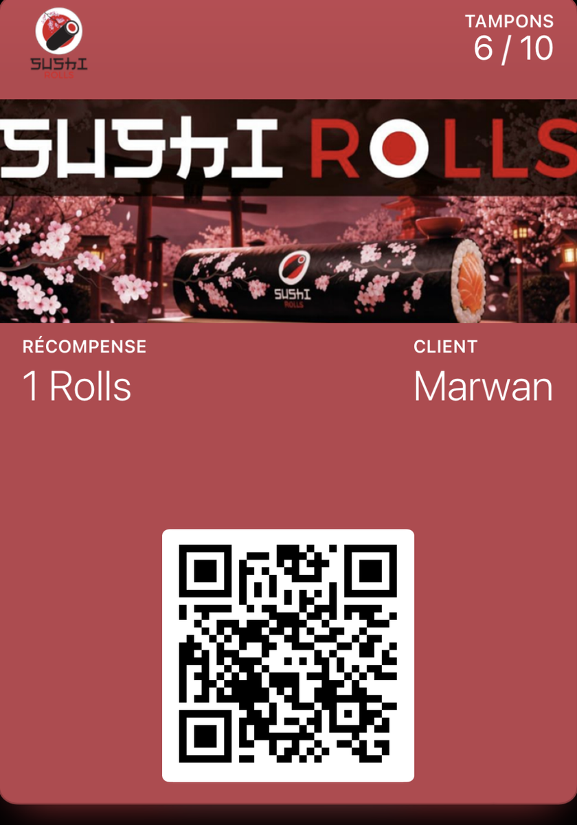 Carte de fidélité Sushi Rolls dans Apple Wallet